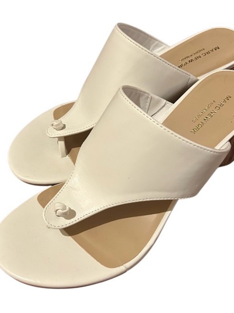 Marc New York Cream Leather Toe-Loop Mule Sandals